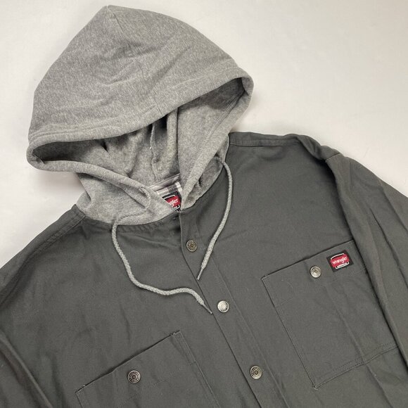 Wrangler Workwear Shirt Jacket Men’s M Gray Snap Up Canvas Hoodie Shacket - Picture 1 of 10